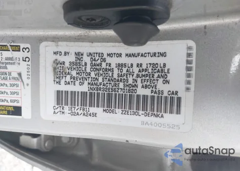 2006 Toyota Corolla Le из США, поврежденный, VIN 1NXBR32E56Z701820